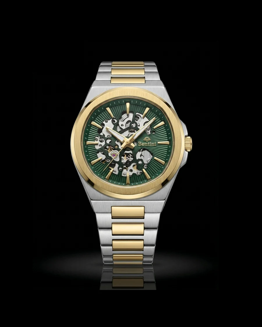 Bentini Ottavio İskelet erkek kol saati — otomatik, 44 mm kasa, çelik kordon